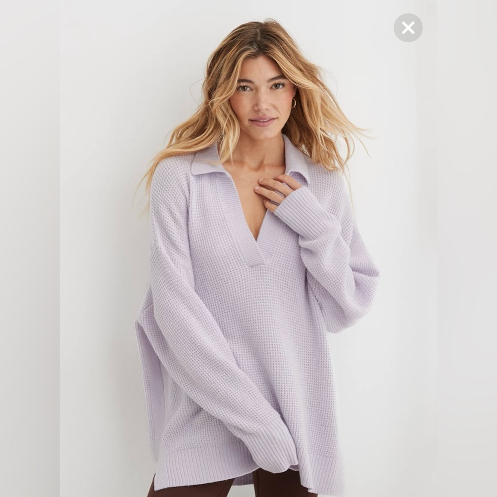 Women’s Aerie CozyUp Waffle Polo Sweater